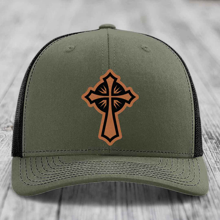 Celestis Cross - Leather Patch Hat - Rawhide to Black Patch - Richardson 112 Snapback Trucker Hat