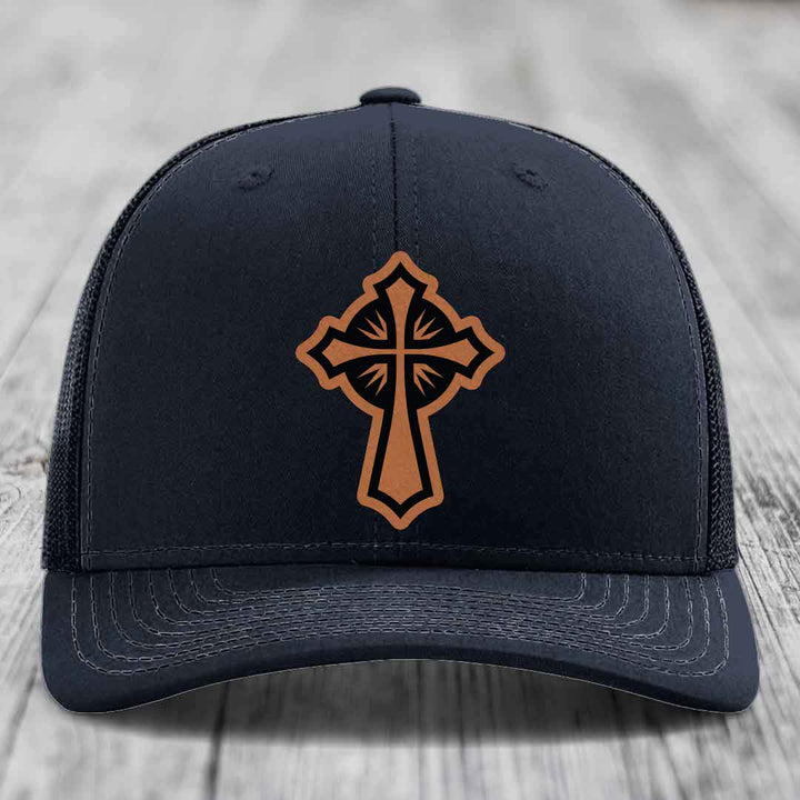 Celestis Cross - Leather Patch Hat - Rawhide to Black Patch - Richardson 112 Snapback Trucker Hat