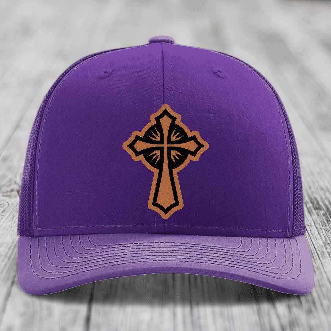 Celestis Cross - Leather Patch Hat - Rawhide to Black Patch - Richardson 112 Snapback Trucker Hat