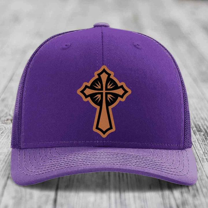 Celestis Cross - Leather Patch Hat - Rawhide to Black Patch - Richardson 112 Snapback Trucker Hat