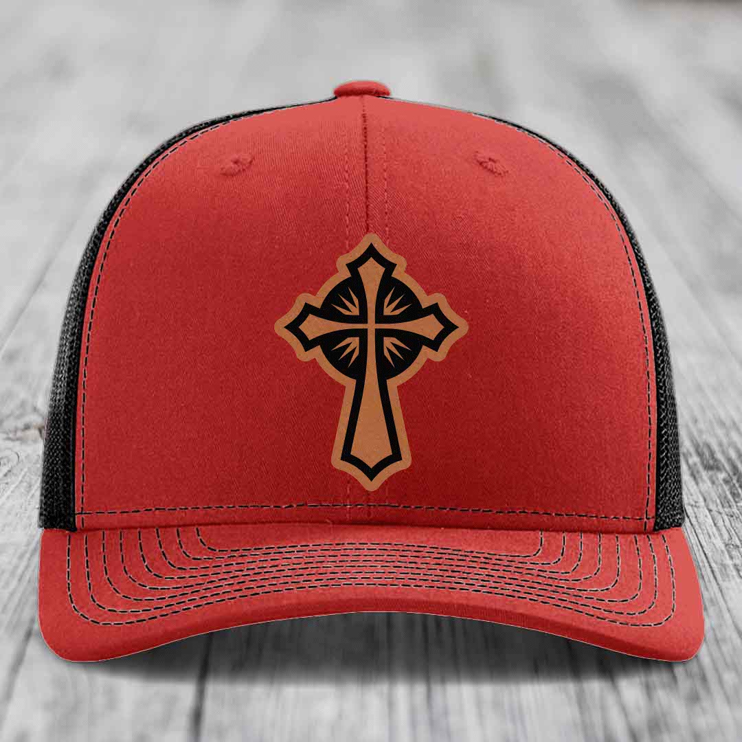 Celestis Cross - Leather Patch Hat - Rawhide to Black Patch - Richardson 112 Snapback Trucker Hat