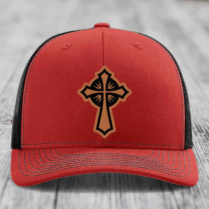 Celestis Cross - Leather Patch Hat - Rawhide to Black Patch - Richardson 112 Snapback Trucker Hat