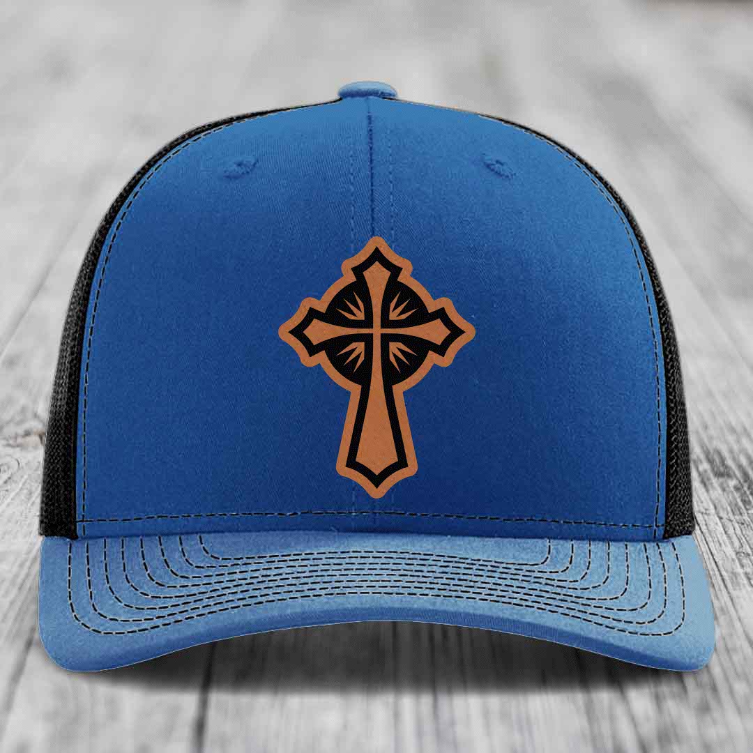 Celestis Cross - Leather Patch Hat - Rawhide to Black Patch - Richardson 112 Snapback Trucker Hat