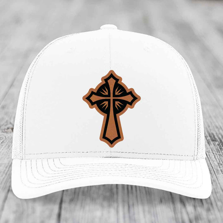 Celestis Cross - Leather Patch Hat - Rawhide to Black Patch - Richardson 112 Snapback Trucker Hat