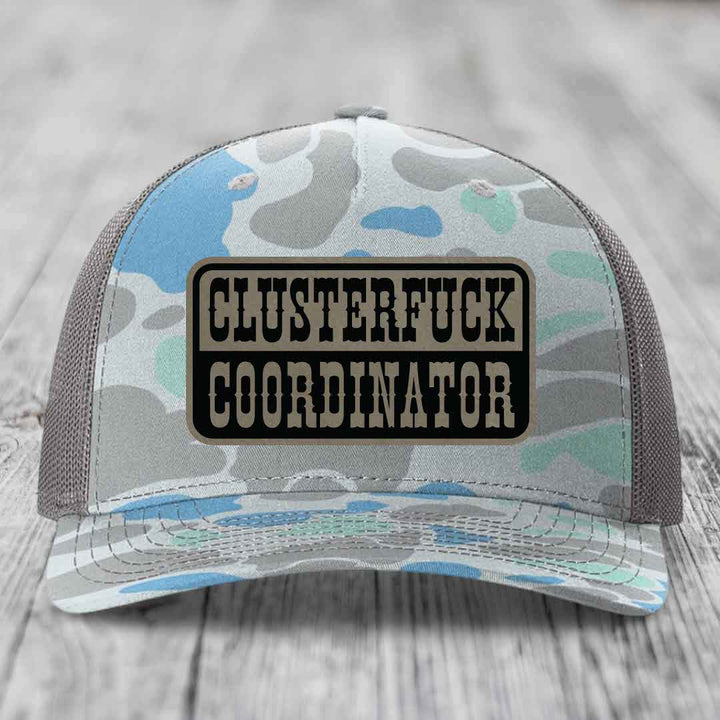 Cluster F*ck Coordinator - Leather Patch Hat - Light Brown to Black Patch - Richardson 112PFP Snapback Trucker Hat