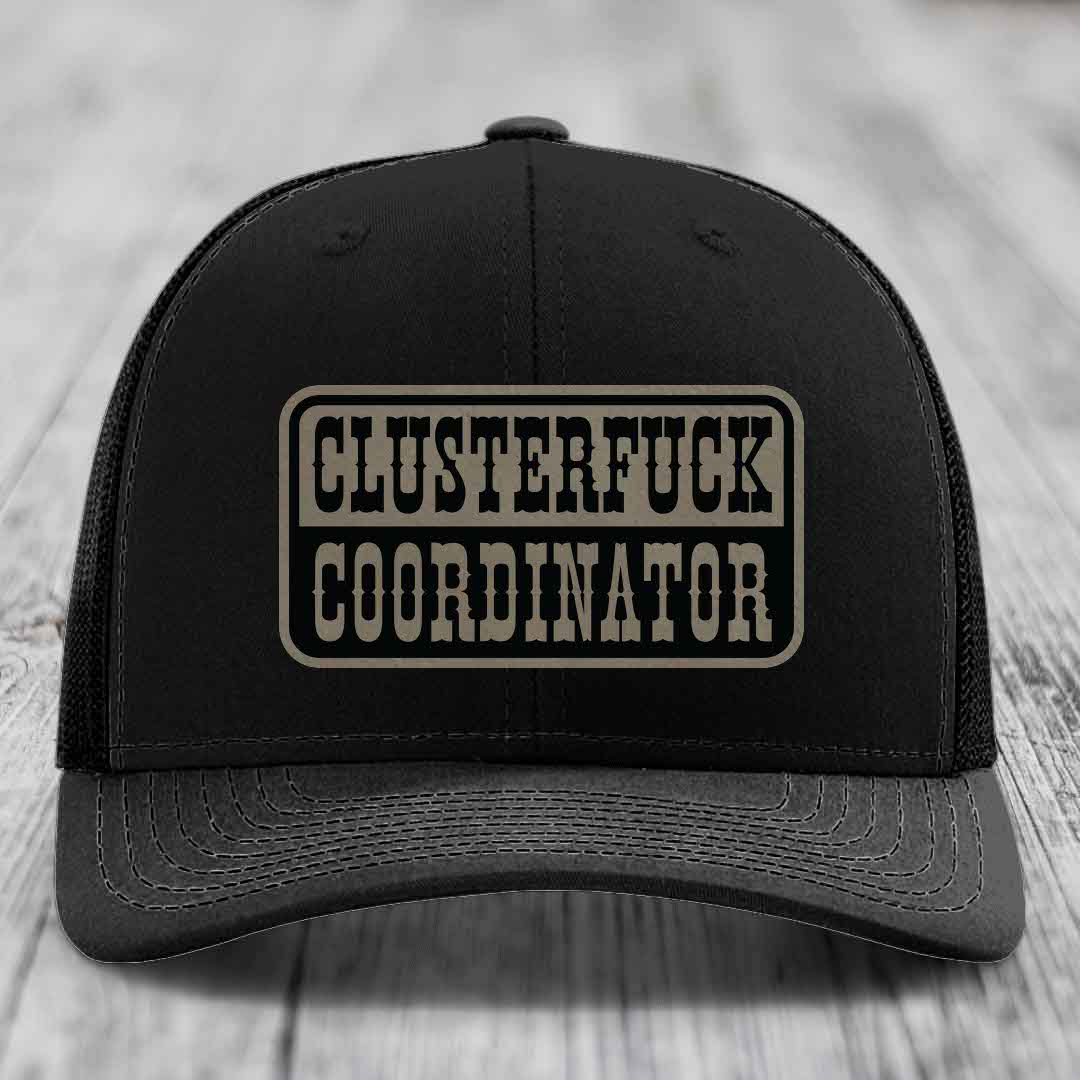 Black trucker hat with &