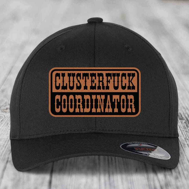 Cluster F*ck Coordinator - Leather Patch Hat - Rawhide to Black Patch - Flexfit 6277 Fitted Hat