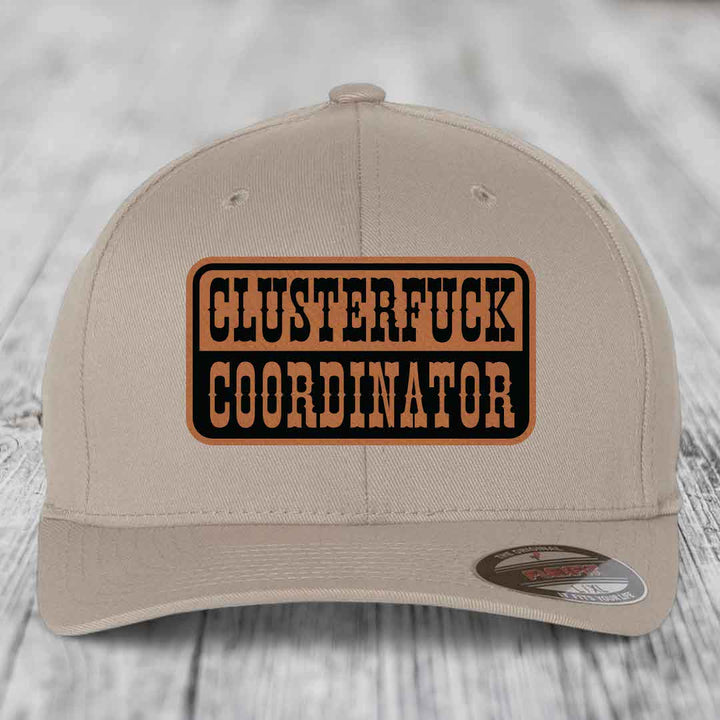 Cluster F*ck Coordinator - Leather Patch Hat - Rawhide to Black Patch - Flexfit 6277 Fitted Hat