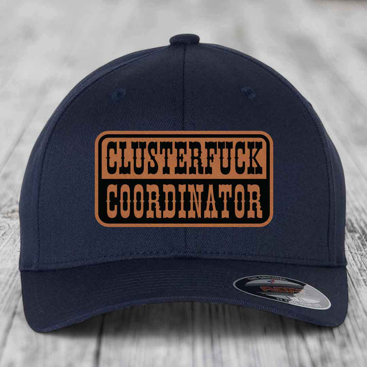 Cluster F*ck Coordinator - Leather Patch Hat - Rawhide to Black Patch - Flexfit 6277 Fitted Hat