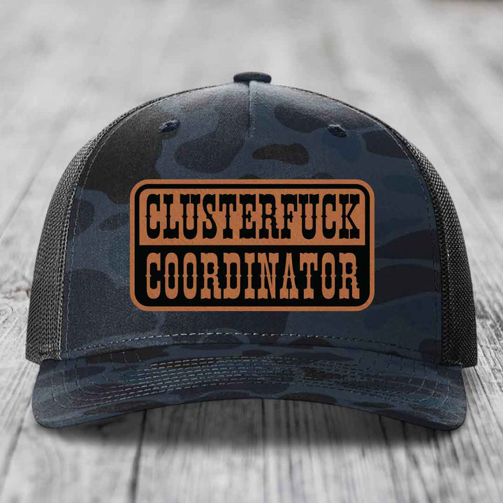 Cluster F*ck Coordinator - Leather Patch Hat - Rawhide to Black Patch - Richardson 112PFP Snapback Trucker Hat