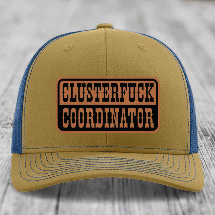 Cluster F*ck Coordinator - Leather Patch Hat - Rawhide to Black Patch - Richardson 112 Snapback Trucker Hat