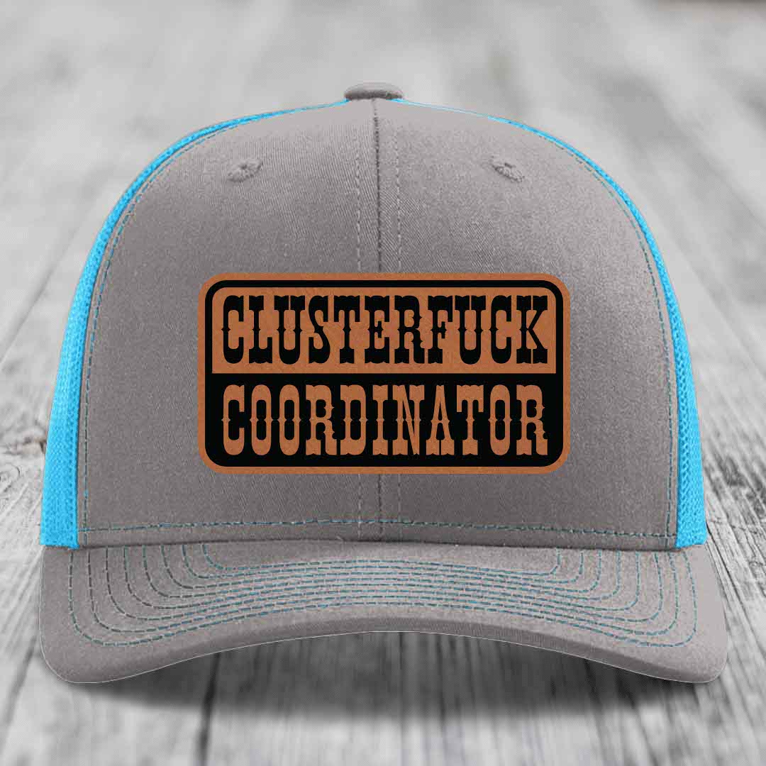 Cluster F*ck Coordinator - Leather Patch Hat - Rawhide to Black Patch - Richardson 112 Snapback Trucker Hat
