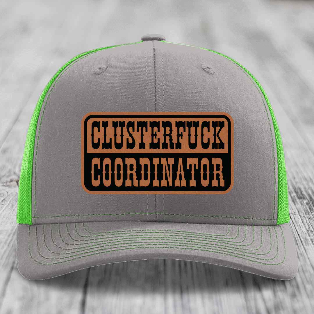 Cluster F*ck Coordinator - Leather Patch Hat - Rawhide to Black Patch - Richardson 112 Snapback Trucker Hat