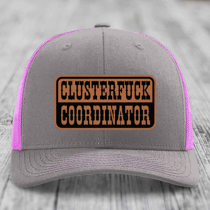 Cluster F*ck Coordinator - Leather Patch Hat - Rawhide to Black Patch - Richardson 112 Snapback Trucker Hat