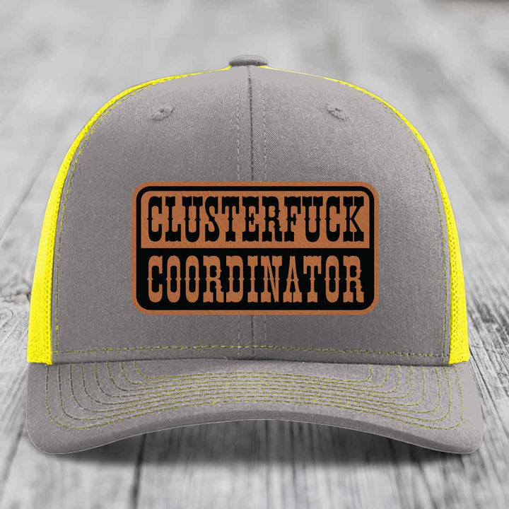 Cluster F*ck Coordinator - Leather Patch Hat - Rawhide to Black Patch - Richardson 112 Snapback Trucker Hat
