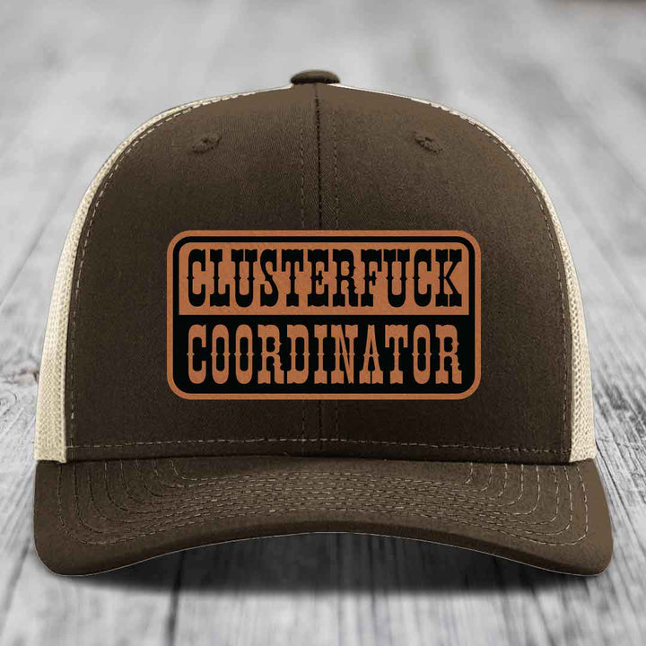 Cluster F*ck Coordinator - Leather Patch Hat - Rawhide to Black Patch - Richardson 112 Snapback Trucker Hat