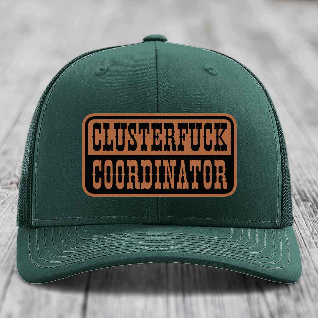 Cluster F*ck Coordinator - Leather Patch Hat - Rawhide to Black Patch - Richardson 112 Snapback Trucker Hat