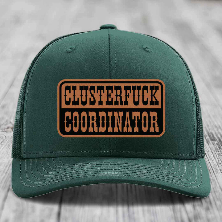 Cluster F*ck Coordinator - Leather Patch Hat - Rawhide to Black Patch - Richardson 112 Snapback Trucker Hat