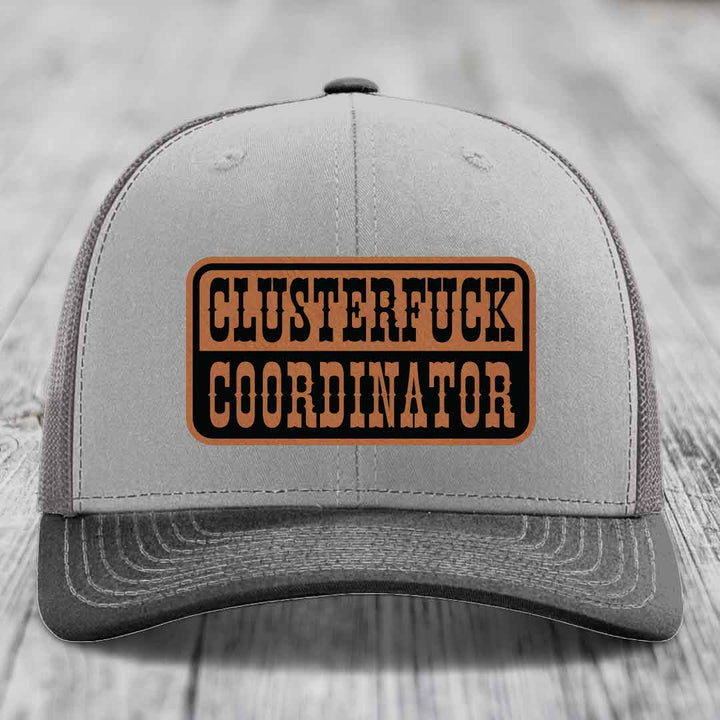 Cluster F*ck Coordinator - Leather Patch Hat - Rawhide to Black Patch - Richardson 112 Snapback Trucker Hat