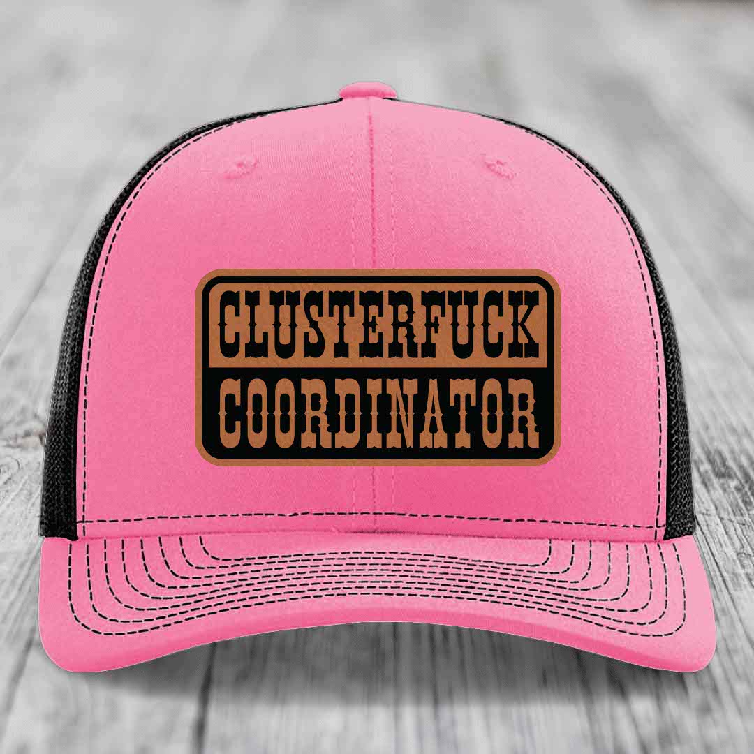 Cluster F*ck Coordinator - Leather Patch Hat - Rawhide to Black Patch - Richardson 112 Snapback Trucker Hat