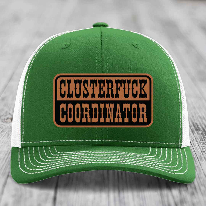 Cluster F*ck Coordinator - Leather Patch Hat - Rawhide to Black Patch - Richardson 112 Snapback Trucker Hat