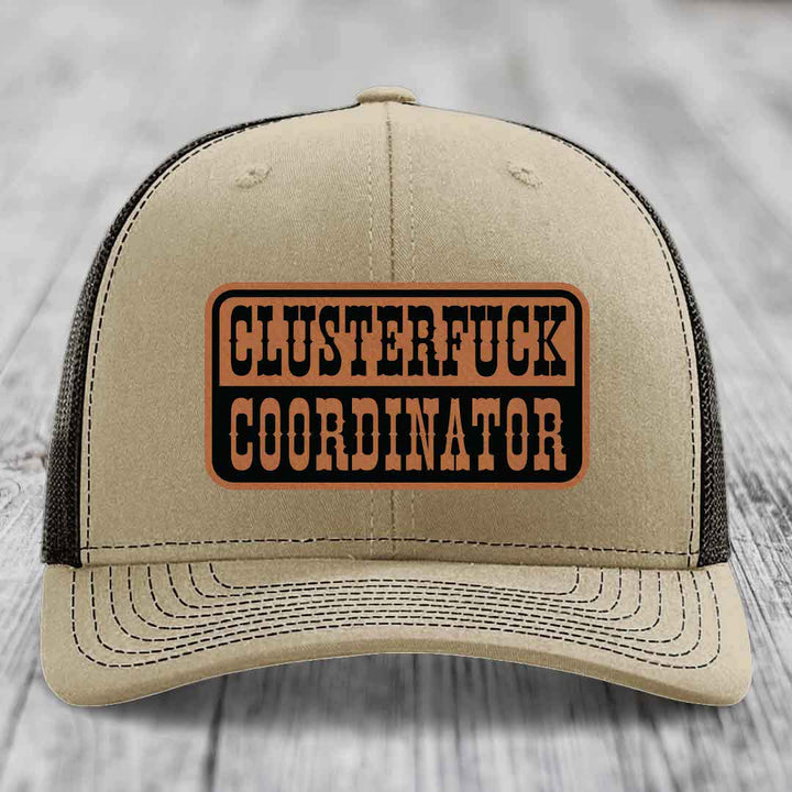 Cluster F*ck Coordinator - Leather Patch Hat - Rawhide to Black Patch - Richardson 112 Snapback Trucker Hat