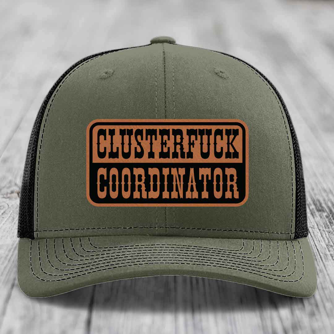 Cluster F*ck Coordinator - Leather Patch Hat - Rawhide to Black Patch - Richardson 112 Snapback Trucker Hat