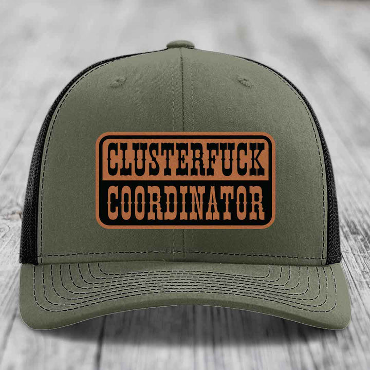Cluster F*ck Coordinator - Leather Patch Hat - Rawhide to Black Patch - Richardson 112 Snapback Trucker Hat