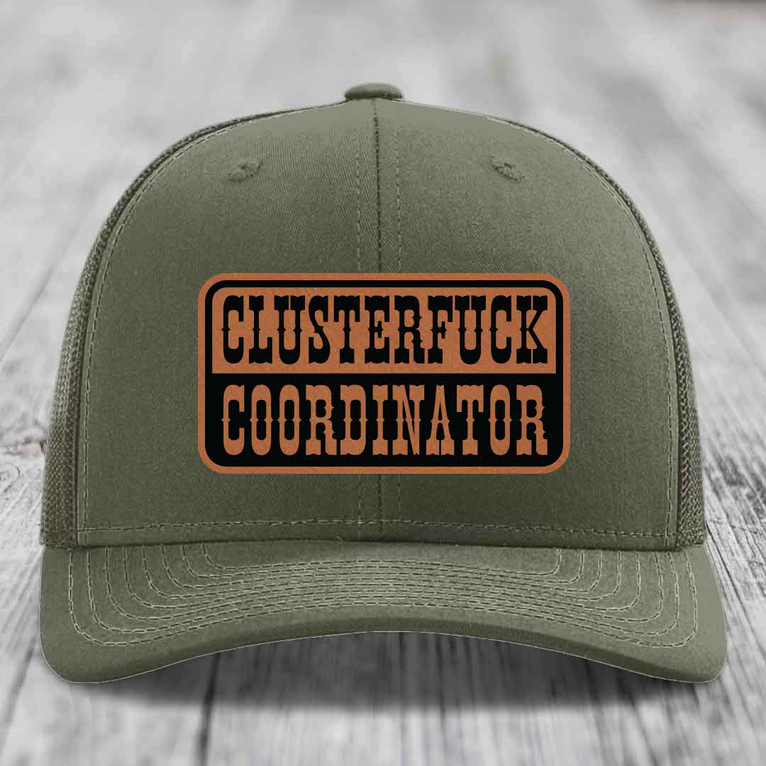 Cluster F*ck Coordinator - Leather Patch Hat - Rawhide to Black Patch - Richardson 112 Snapback Trucker Hat