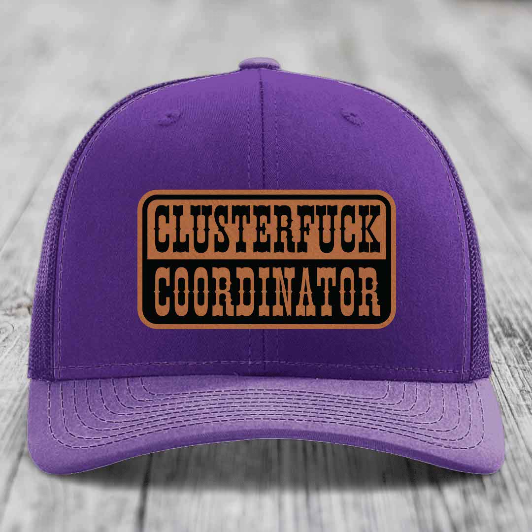 Cluster F*ck Coordinator - Leather Patch Hat - Rawhide to Black Patch - Richardson 112 Snapback Trucker Hat