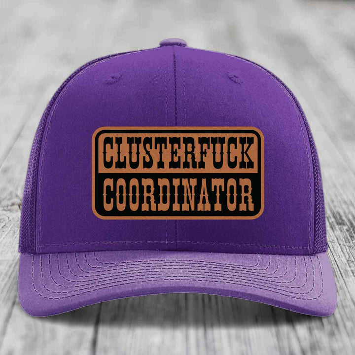Cluster F*ck Coordinator - Leather Patch Hat - Rawhide to Black Patch - Richardson 112 Snapback Trucker Hat