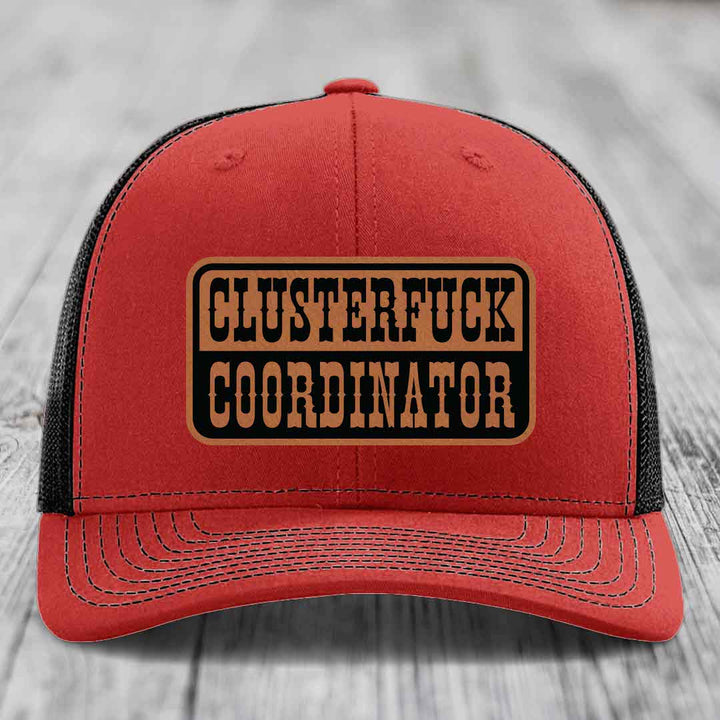 Cluster F*ck Coordinator - Leather Patch Hat - Rawhide to Black Patch - Richardson 112 Snapback Trucker Hat