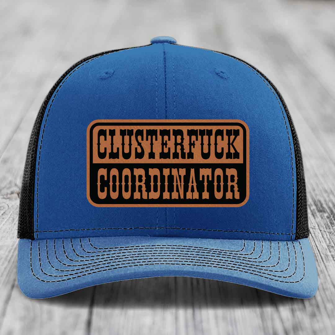 Cluster F*ck Coordinator - Leather Patch Hat - Rawhide to Black Patch - Richardson 112 Snapback Trucker Hat