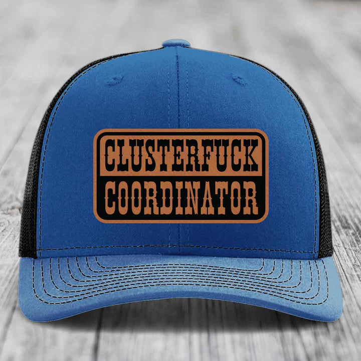 Cluster F*ck Coordinator - Leather Patch Hat - Rawhide to Black Patch - Richardson 112 Snapback Trucker Hat