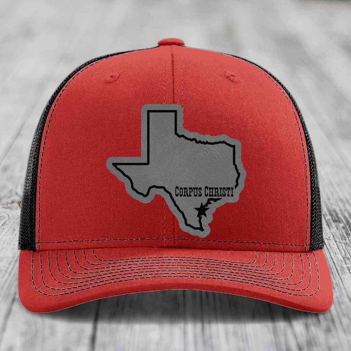 Corpus Christi Texas (Clean) - Leather Patch Hat - Grey to Black Patch - Richardson 112 Snapback Trucker Hat