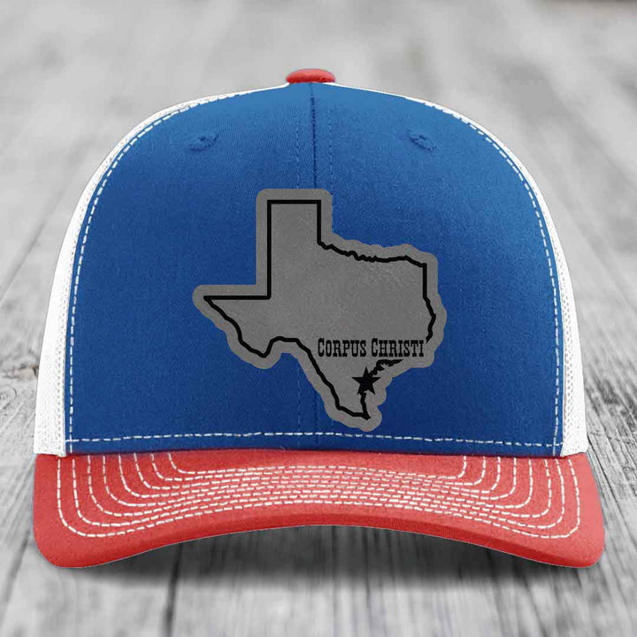 Corpus Christi Texas (Clean) - Leather Patch Hat - Grey to Black Patch - Richardson 112 Snapback Trucker Hat