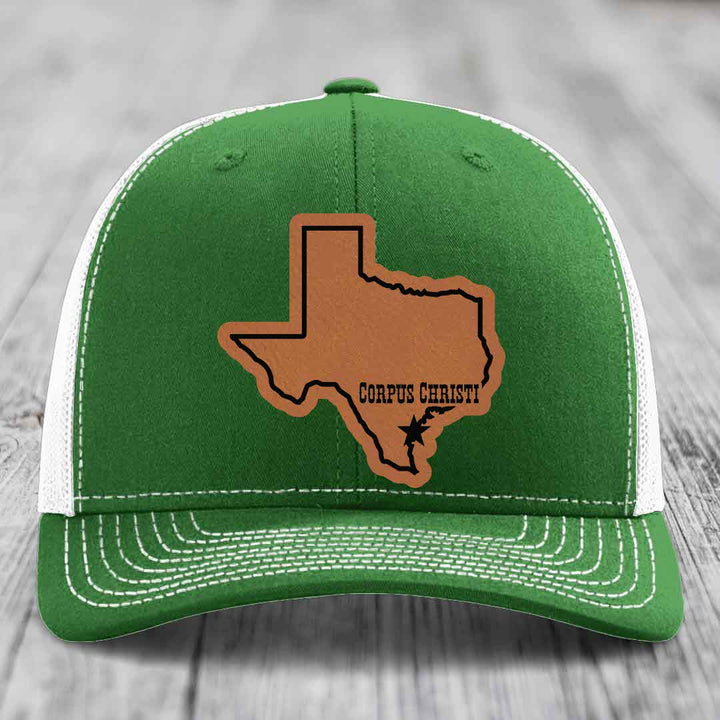 Corpus Christi Texas (Clean) - Leather Patch Hat - Rawhide to Black Patch - Richardson 112 Snapback Trucker Hat