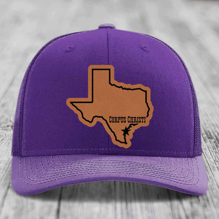 Corpus Christi Texas (Clean) - Leather Patch Hat - Rawhide to Black Patch - Richardson 112 Snapback Trucker Hat