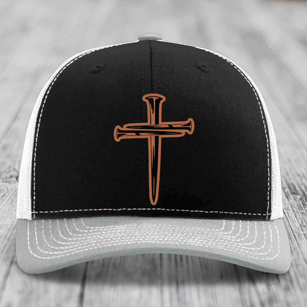 Cross of Nails - Leather Patch Hat - Rawhide to Black Patch - Richardson 112 Snapback Trucker Hat