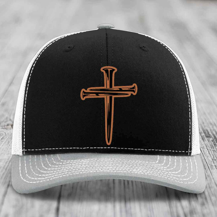 Cross of Nails - Leather Patch Hat - Rawhide to Black Patch - Richardson 112 Snapback Trucker Hat