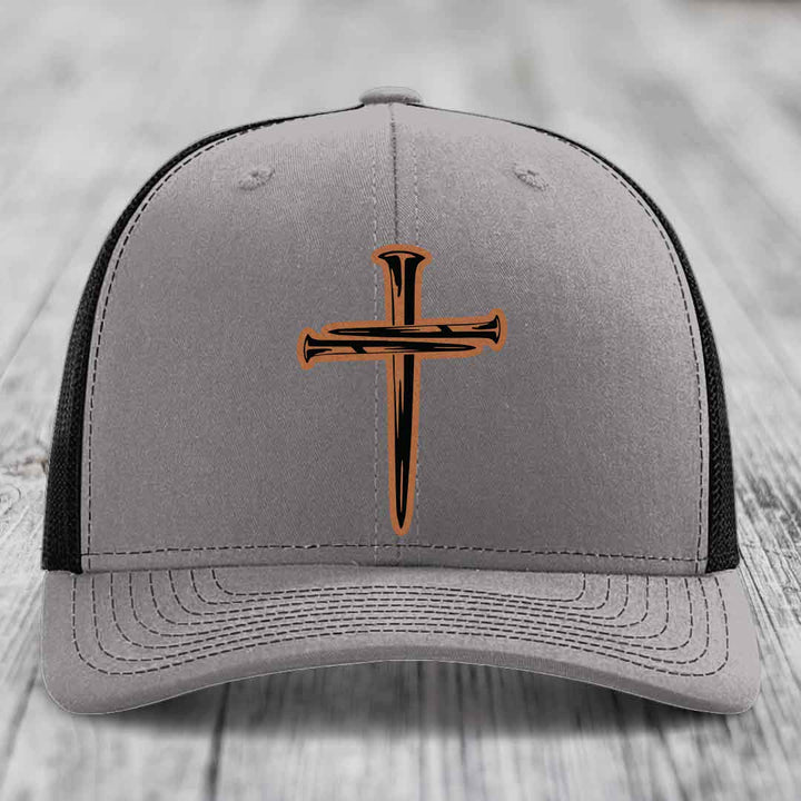 Cross of Nails - Leather Patch Hat - Rawhide to Black Patch - Richardson 112 Snapback Trucker Hat