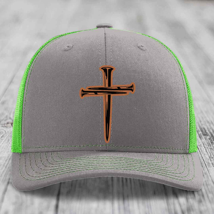 Cross of Nails - Leather Patch Hat - Rawhide to Black Patch - Richardson 112 Snapback Trucker Hat