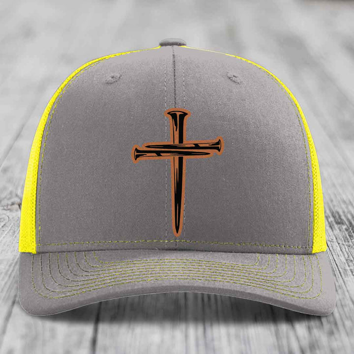 Cross of Nails - Leather Patch Hat - Rawhide to Black Patch - Richardson 112 Snapback Trucker Hat