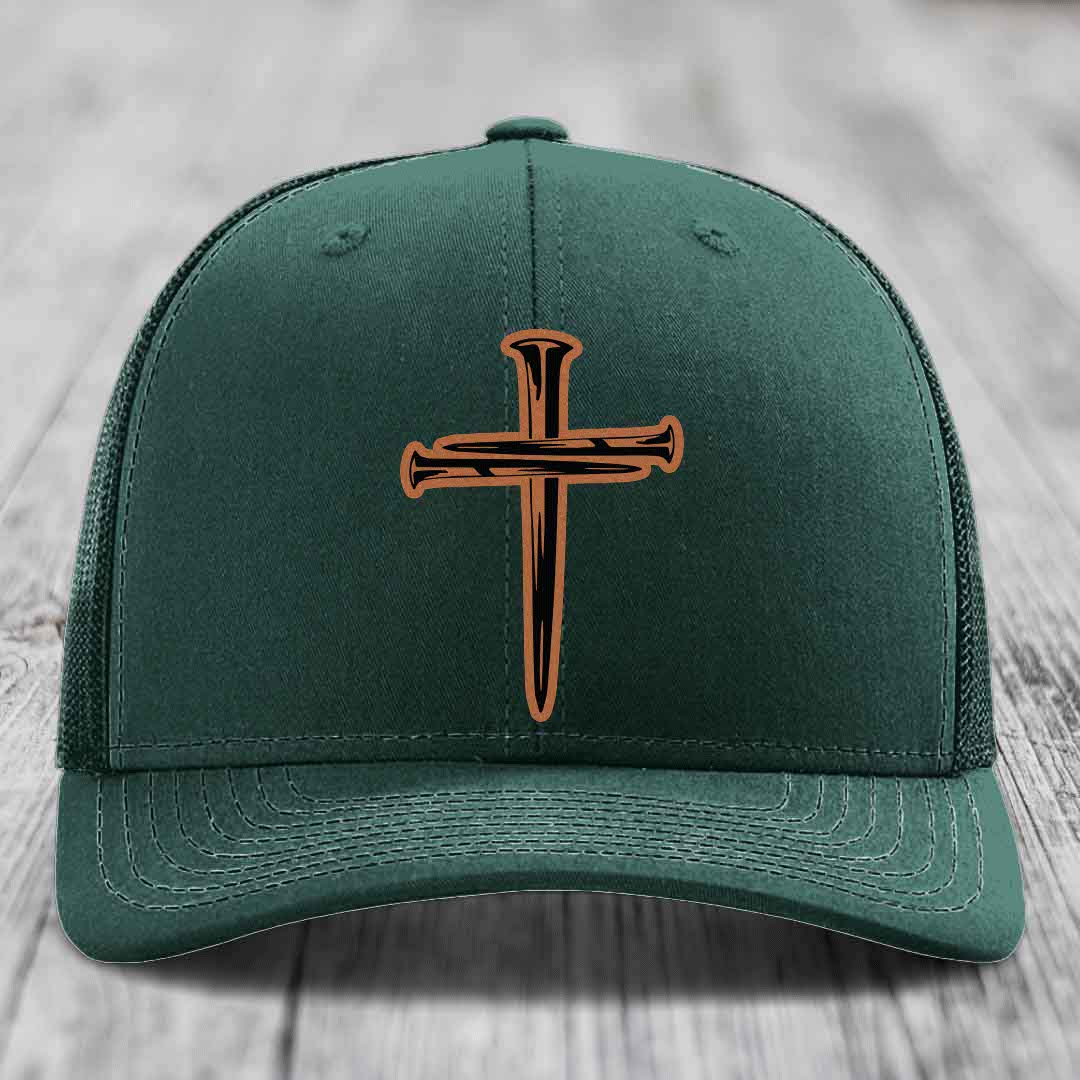 Cross of Nails - Leather Patch Hat - Rawhide to Black Patch - Richardson 112 Snapback Trucker Hat