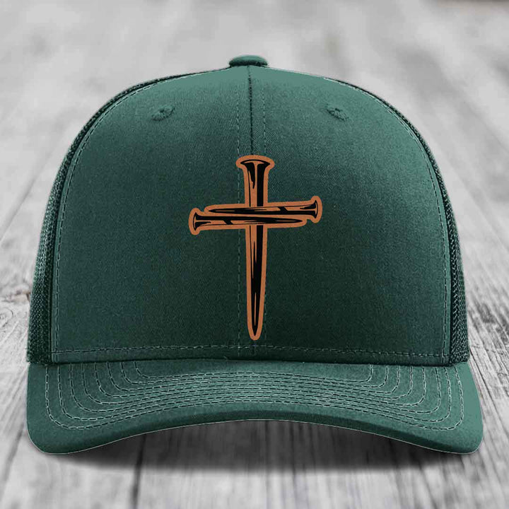 Cross of Nails - Leather Patch Hat - Rawhide to Black Patch - Richardson 112 Snapback Trucker Hat