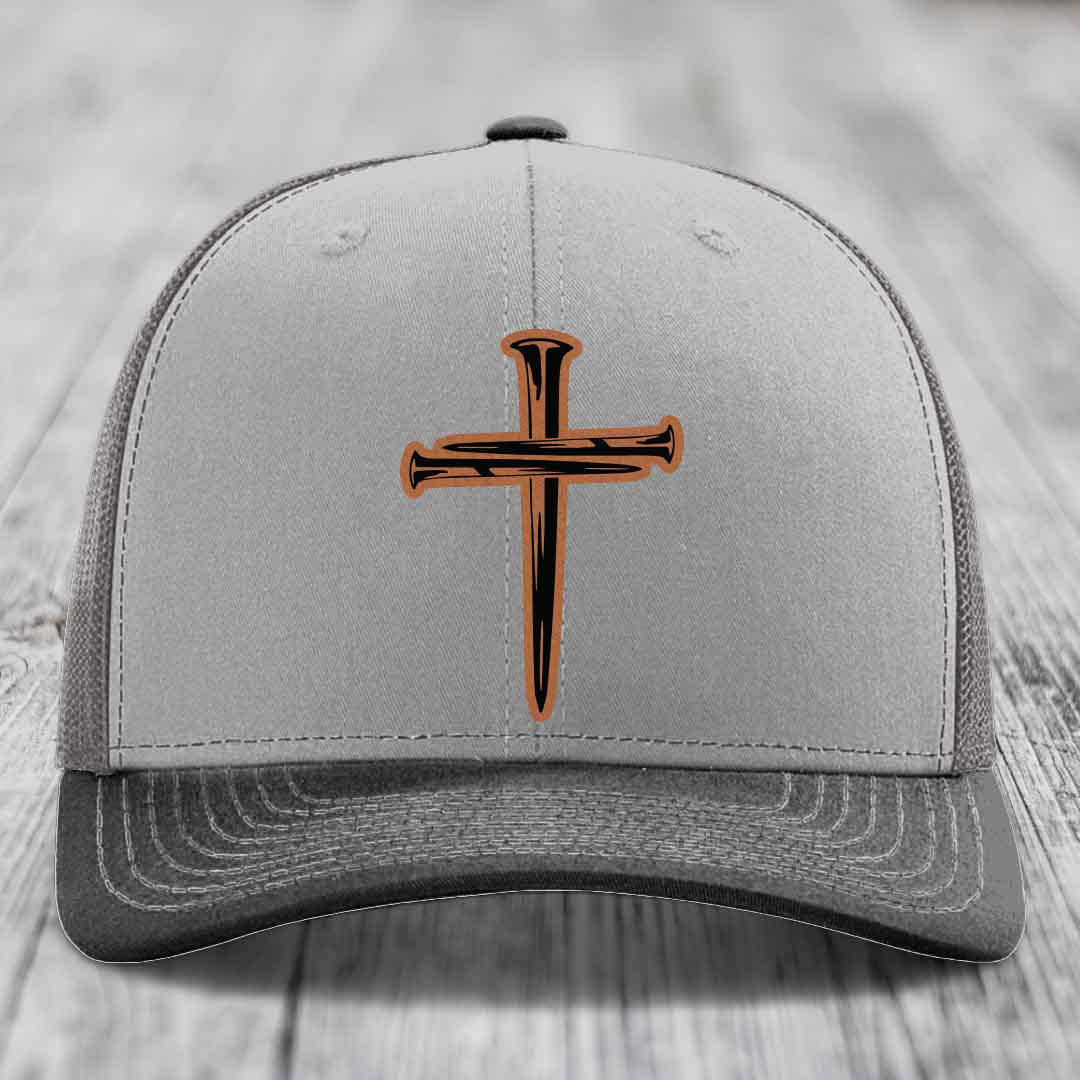 Cross of Nails - Leather Patch Hat - Rawhide to Black Patch - Richardson 112 Snapback Trucker Hat