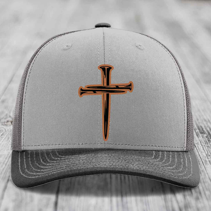 Cross of Nails - Leather Patch Hat - Rawhide to Black Patch - Richardson 112 Snapback Trucker Hat