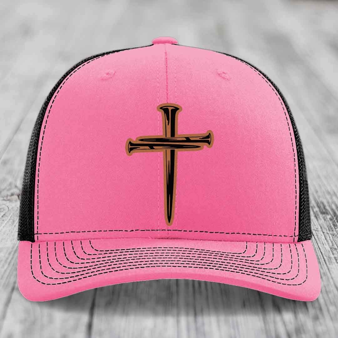 Cross of Nails - Leather Patch Hat - Rawhide to Black Patch - Richardson 112 Snapback Trucker Hat