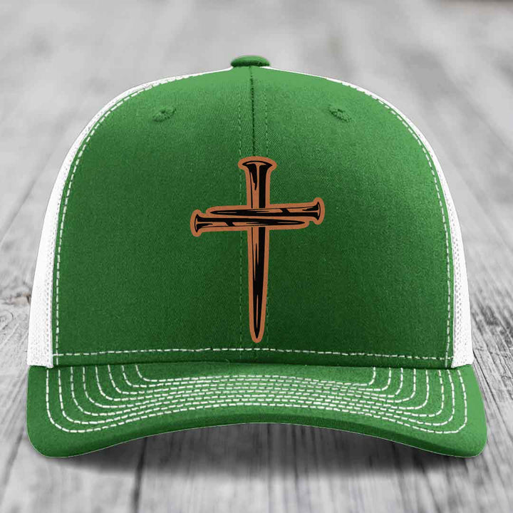 Cross of Nails - Leather Patch Hat - Rawhide to Black Patch - Richardson 112 Snapback Trucker Hat