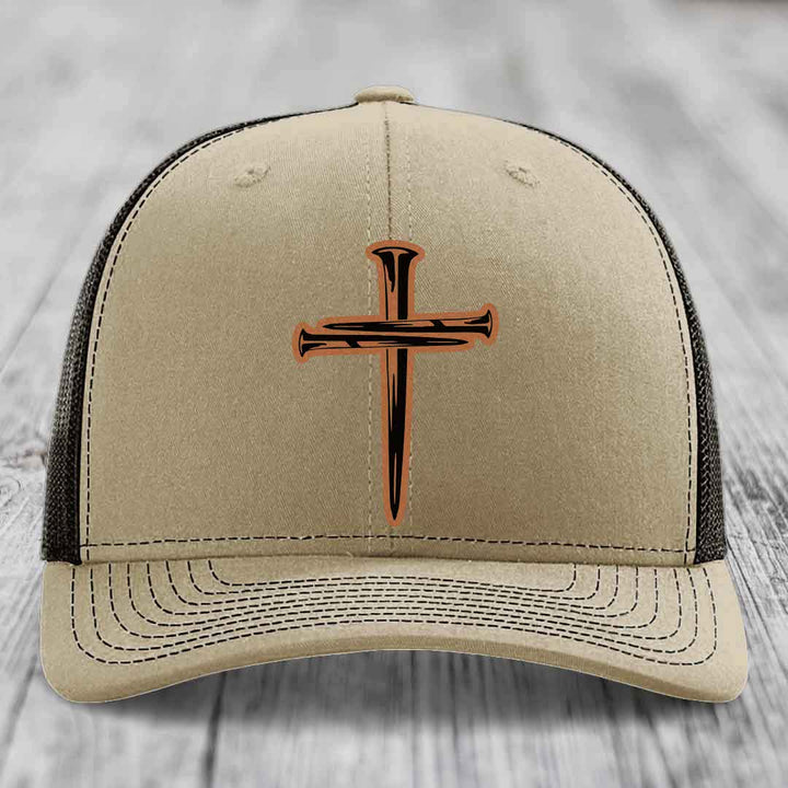 Cross of Nails - Leather Patch Hat - Rawhide to Black Patch - Richardson 112 Snapback Trucker Hat
